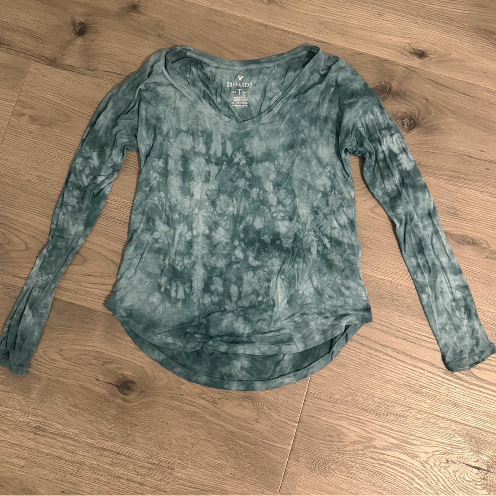 Tie-Dye Long Sleeve Top - Green/Blue